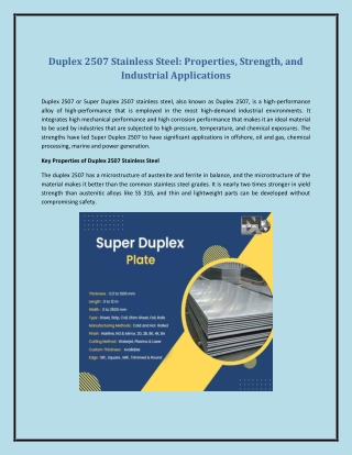 Duplex 2507 Stainless Steel: Properties, Strength, and Industrial Applications