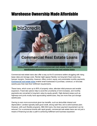 Warehouse Ownership Made Affordable