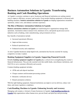 Business Automation Solutions in Uganda Transforming Banking and Cash Handling Operations