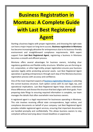 Business Registration in Montana - A Complete Guide with Last Best Registered Agent
