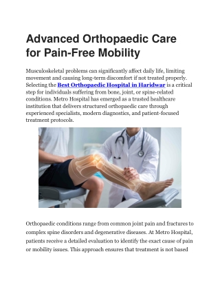Best Orthopaedic Hospital in Haridwar | Metro Hospital