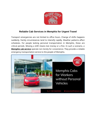 Reliable Cab Services in Memphis for Urgent Travel