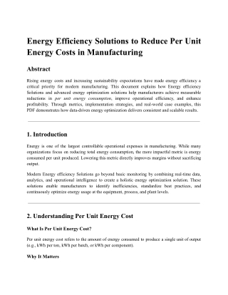 Energy Efficiency Solutions to Reduce Per Unit Energy Costs in Manufacturing