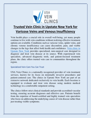 Trusted Vein Clinic in Upstate New York for Varicose Veins and Venous Insufficiency