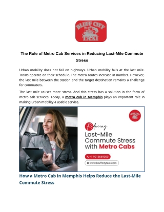 The Role of Metro Cab Services in Reducing Last-Mile Commute Stress