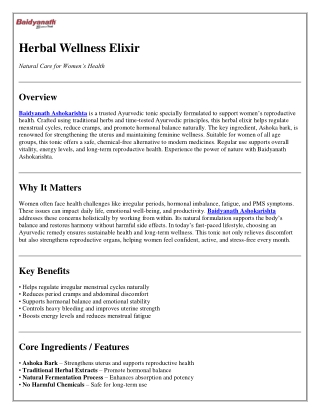 Herbal Wellness Elixir – Complete Ayurvedic Guide for Women’s Health