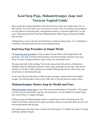 Kaal Sarp Puja, Mahamrityunjay Jaap And Narayan Nagbali Guide