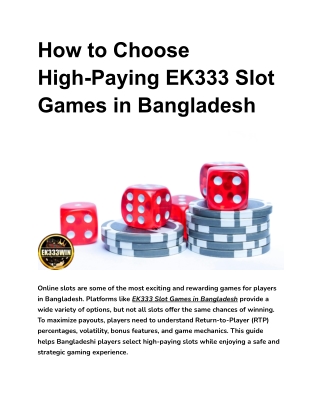 How to Choose High-Paying EK333 Slot Games in Bangladesh