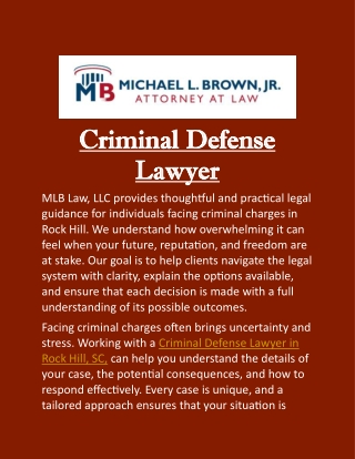 Criminal Defense Lawyer in Rock Hill, SC: Guidance, Clarity & Support