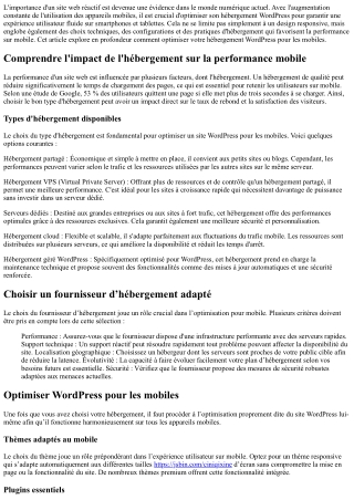 Hébergement WordPress : Optimiser Pour les Mobiles