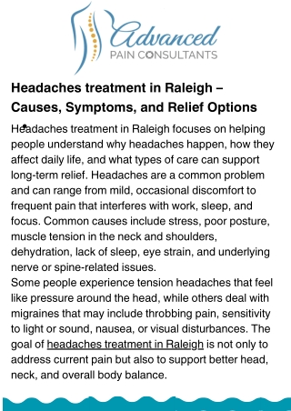 Headaches treatment in Raleigh – Understanding Causes and Care Options