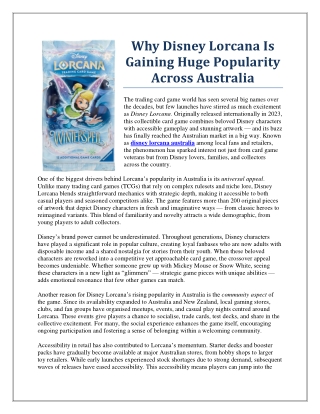 Why Disney Lorcana Is Gaining Huge Popularity Across Australia