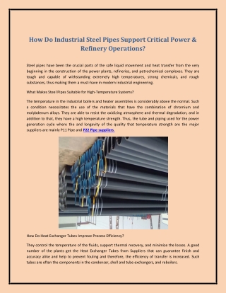 How Do Industrial Steel Pipes Support Critical Power & Refinery Operations?