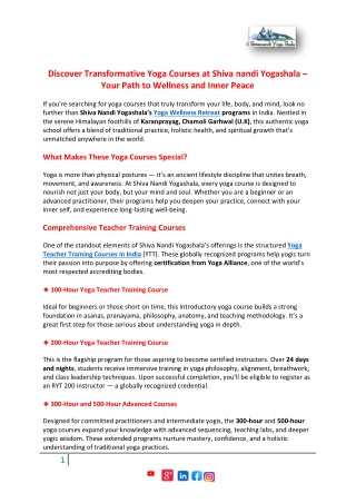 Discover Transformative Yoga Courses at Shiva nandi Yogashala -Your Path to Well
