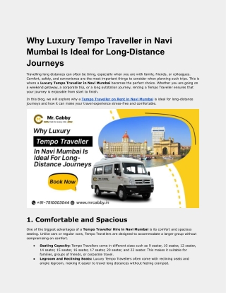 Why Luxury Tempo Traveller in Navi Mumbai Is Ideal for Long-Distance Journeys