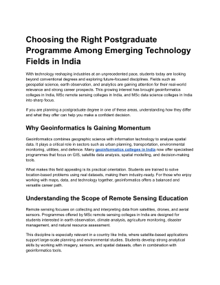 Choosing the Right Postgraduate Programme Among Emerging Technology Fields in India