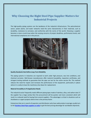 Why Choosing the Right Steel Pipe Supplier Matters for Industrial Projects
