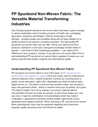 PP Spunbond Non-Woven Fabric