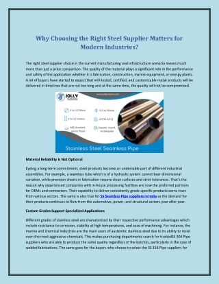 Why Choosing the Right Steel Supplier Matters for Modern Industries?