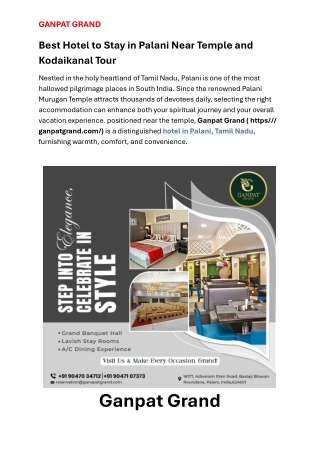 Best Hotel to Stay in Palani Near Temple and Kodaikanal Tour