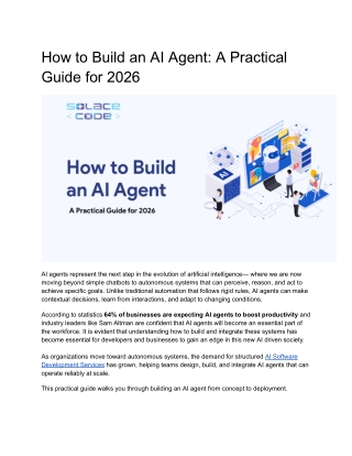 How to Build an AI Agent: A Practical Guide for 2026 | PDF by Solacecode