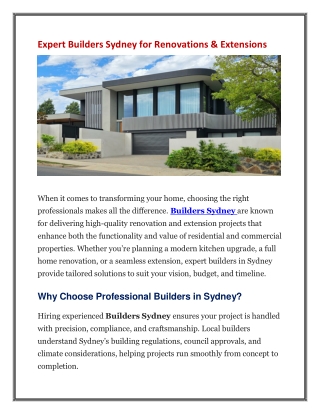 Expert Builders Sydney for Renovations & Extensions