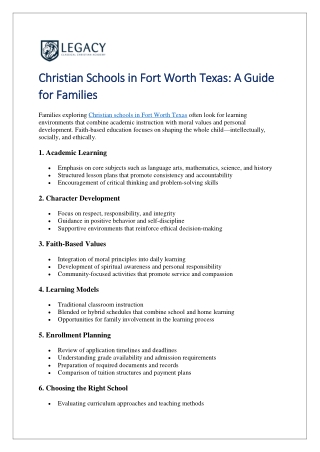 Christian Schools in Fort Worth Texas: A Guide  for Families