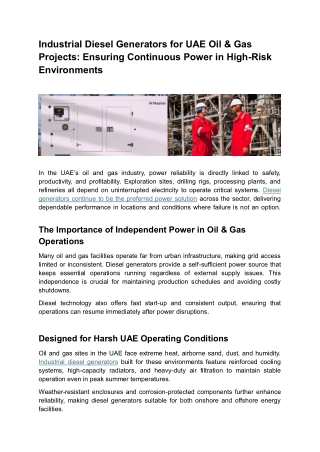 Industrial Diesel Generators for UAE Oil & Gas Projects
