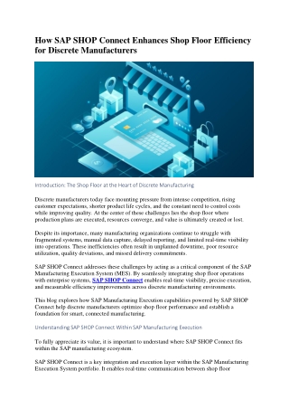 How SAP SHOP Connect Enhances Shop Floor Efficiency for Discrete Manufacturers