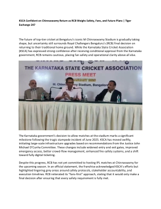 KSCA Confident on Chinnaswamy Return as RCB Weighs Safety, Fans, and Future Plans