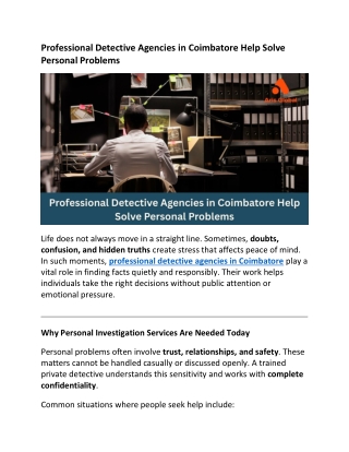 Professional Detective Agencies in Coimbatore Help Solve Personal Problems
