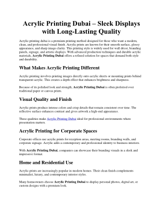 Acrylic Printing Dubai – Sleek Displays with Long-Lasting Quality