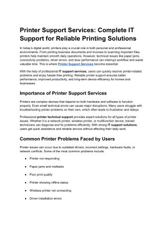 Reliable Printer Support Services | Expert IT Support Solutions