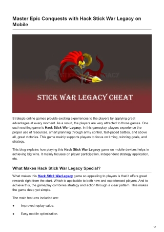 Master Epic Conquests with Hack Stick War Legacy on Mobile