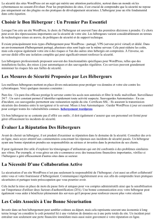 La Sécurisation Des Sites Wordpress: L’importance De L’hébergeur.