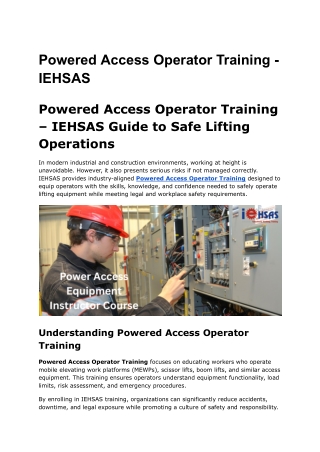 Powered Access Operator Training - IEHSAS