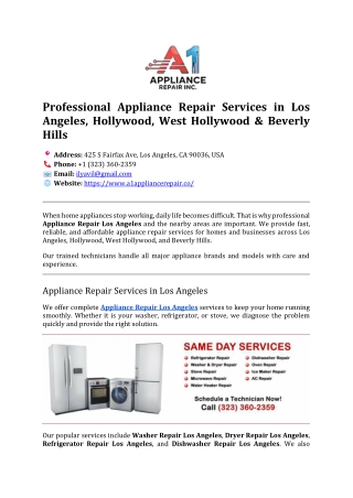 Professional Appliance Repair Los Angeles - A1 Appliance Repair