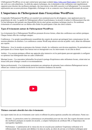 Événements et Webinaires sur le Thème de l'Hébergement Wordpress.