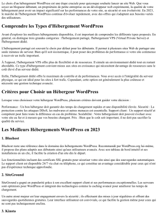 Les Meilleurs Hébergements WordPress en 2023