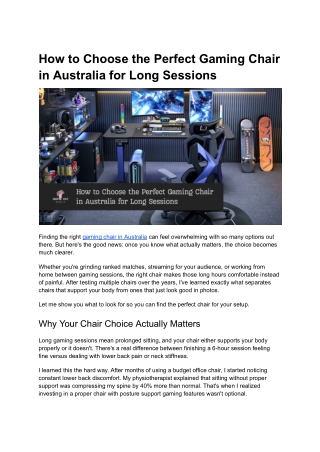 How to Choose the Perfect Gaming Chair in Australia for Long Sessions