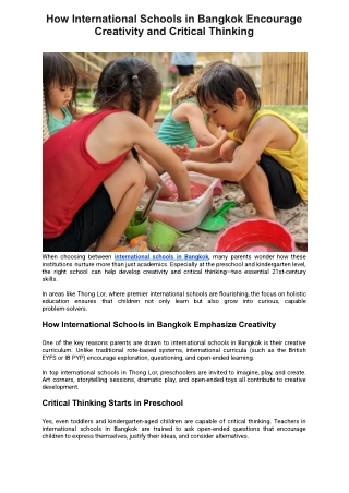 How International Schools in Bangkok Encourage Creativity and Critical Thinking