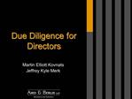Due Diligence for Directors