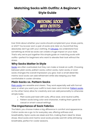 Matching Socks with Outfits: A Beginner’s Style Guide