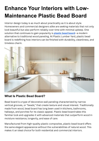 Enhance Your Interiors with Low-Maintenance Plastic Bead Board