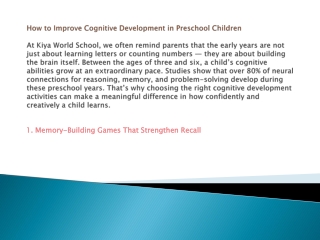 How to Improve Cognitive Development in Preschool Children