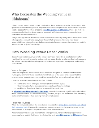 Who Decorates the Wedding Venue in Oklahoma