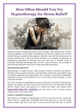 How Often Should You Try Hypnotherapy for Stress Relief