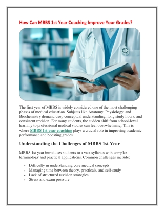 How Can MBBS 1st Year Coaching Improve Your Grades