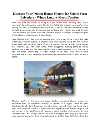 Discover Your Dream Home Houses for Sale in Casa Belvedere - Where Luxury Meets Comfort