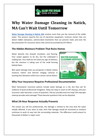 Why Water Damage Cleaning in Natick, MA Can't Wait Until Tomorrow